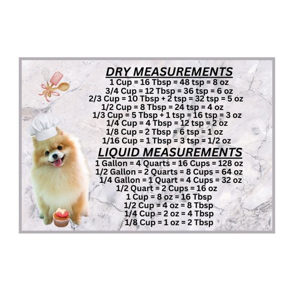 Pomeranian Dog Measuring Chart Magnet Kitchen Baking Guide - Picture 1 of 1